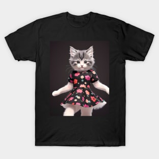 Cat with flower dress - Modern digital art T-Shirt